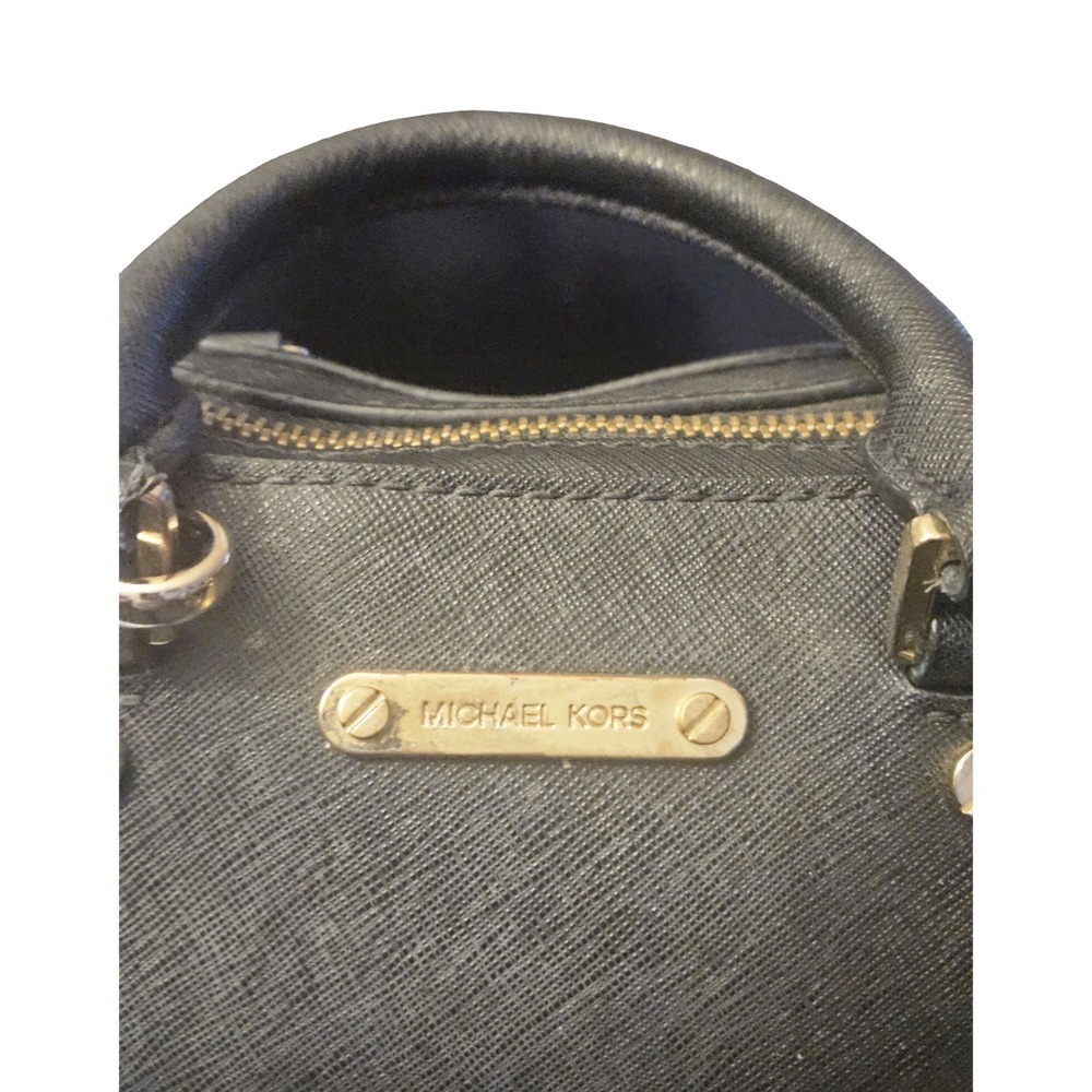 Michael Kors Bedford Mini Satchel Black Saffiano Leather Crossbody Bag Gold Tone - Picture 8 of 10